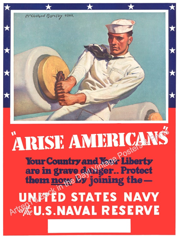 WWII Navy Recruiting Print, McClelland Barclay Navy Poster, 