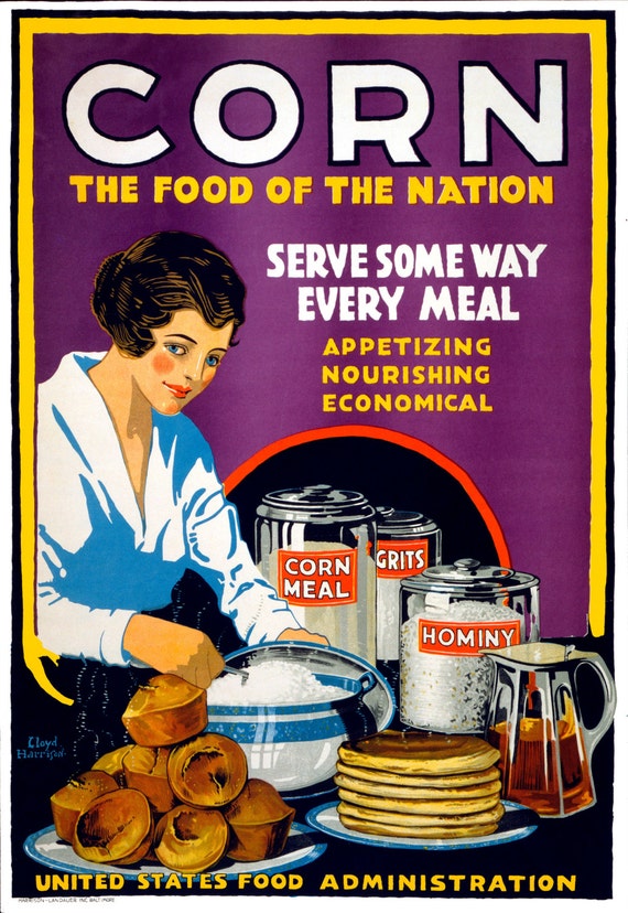 Vintage WPA Poster Corn Food of the Nation, Archival Giclée Fine Art Print, 1930s Retro Farmhouse Decor, Antique Style Kitchen Wall Art