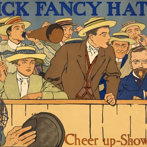 Gorras, Deportes, Béisbol, Póster Publicitario, Reproducción Vintage "The Wick Fancy Hat Bands..." c1910