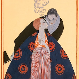Magazines, Vanity Fair Cover, Art Deco, Vintage Giclee Reproduction  &quot;Couple Lighting Cigarettes&quot;  c1919