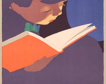 Vintage Reading Poster WPA Style, Classroom Decor Digital Download, Book Lovers Gift, Library Wall Art, Retro Education Printable Poster