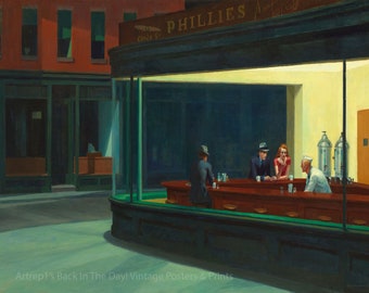 Edward Hopper, Diner, City Life, Vintage Reproduction, "Night Hawks" 1942