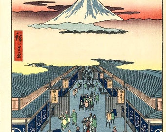 New Vintage Reproduction of Japanese Fine Art Print "Suruga-chōi" Giclée c1856