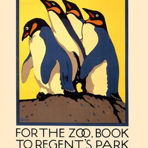 Penguins,  Zoo Poster, London, Transport, Art Print, Vintage Repro, Room Decor