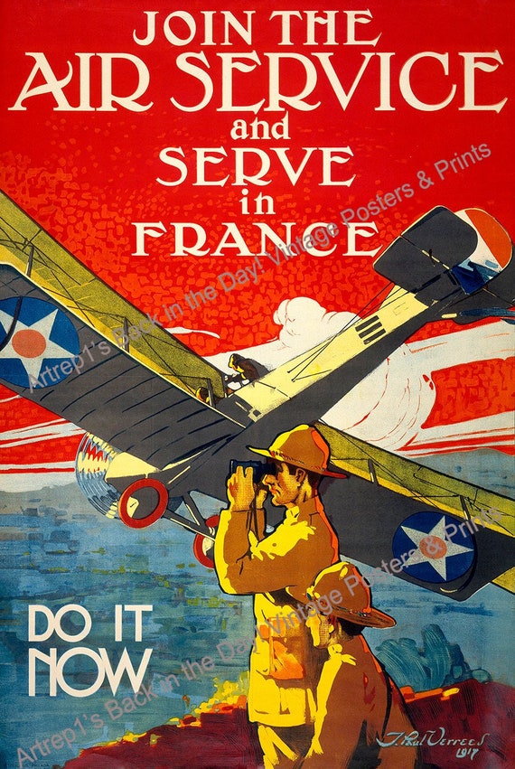 Vintage US Air Service Recruiting Poster WW 1