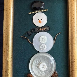 Small Snowman framed vintage button holiday wall art