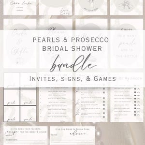 Pearls and Prosecco Bridal Shower Bundle: Invites, Games, and Signs - Editable Digital Download