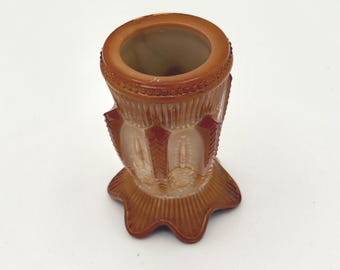 Palillero antiguo de vidrio escoria de chocolate/caramelo de Greentown con patrón de cactus