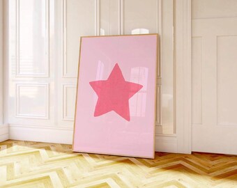 Pink Star Poster | Star Poster | Girly Pink Poster | Preppy Wall Art | Trendy Aesthetic Sketch Art | Apartment Wall Art | Star wall Art|