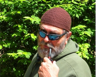 Mens Cotton Cooling Cap™ Crocheted in Chocolate Brown + Optional Bands