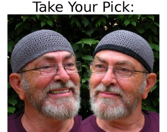 Mens Cotton Skullcap Cooling Cap™ Crocheted in Armor Gray + Optional Bands