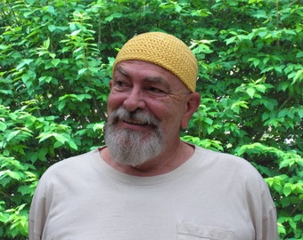 Mens Cotton Cooling Cap™ Crocheted in Dark Yellow Gold + Optional Bands