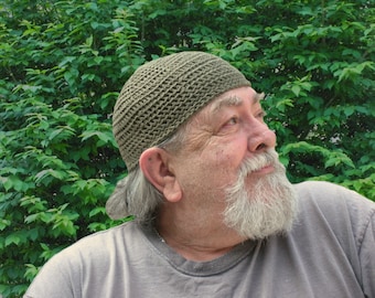 Mens Cotton Cooling Cap™ Crocheted in Olive Green + Optional Bands