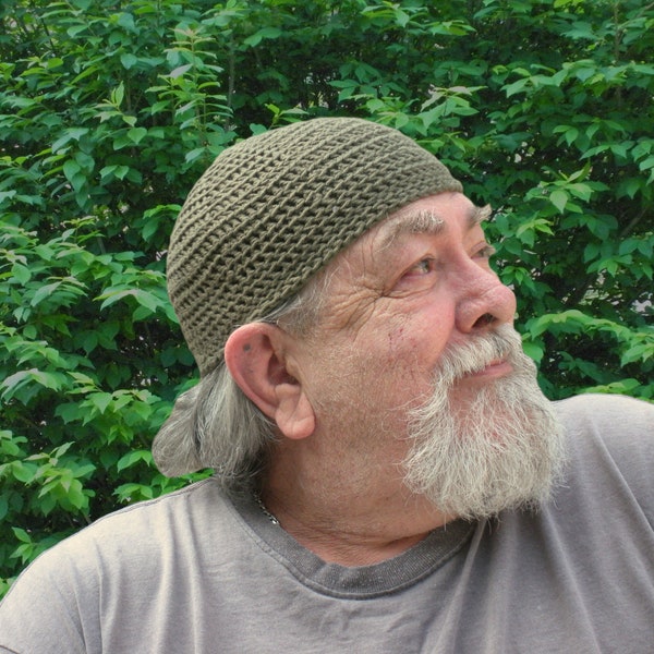 Mens Cotton Cooling Cap™ Crocheted in Olive Green + Optional Bands