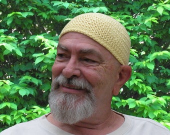 Mens Cotton Cooling Cap™ Crocheted in Butter Yellow + Optional Bands