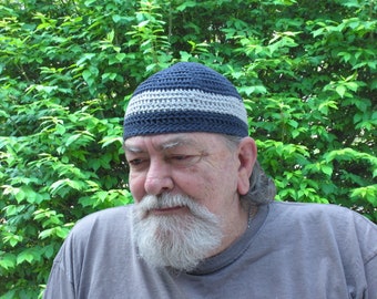 Mens Cotton Cooling Cap™ Crocheted in Navy Blue + Optional Stripe