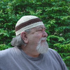 Mens Cotton Cooling Cap™ Crocheted in Oatmeal + Optional Stripe