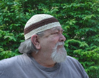 Mens Cotton Cooling Cap™ Crocheted in Oatmeal + Optional Stripe