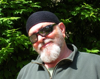 Mens Skullcap Cotton Cooling Cap™ Crocheted in Black + Optional Bands