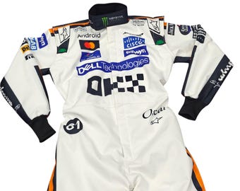 Oscar & Lando 2025 White Go Kart Racing Suit F1 Custom Karting Racewear