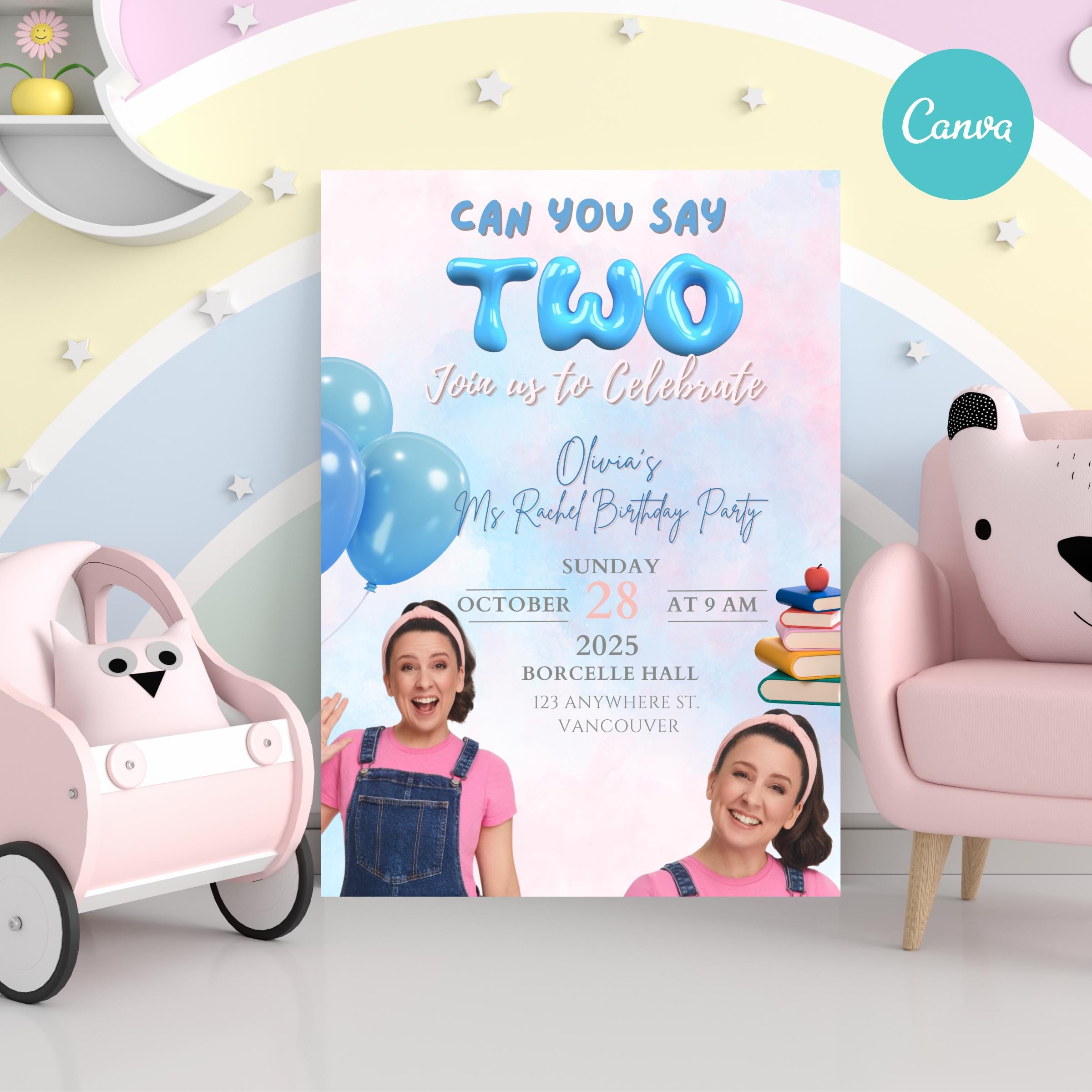 Editable Ms Rachel Birthday Invitation, Personalized Digital Kids ...