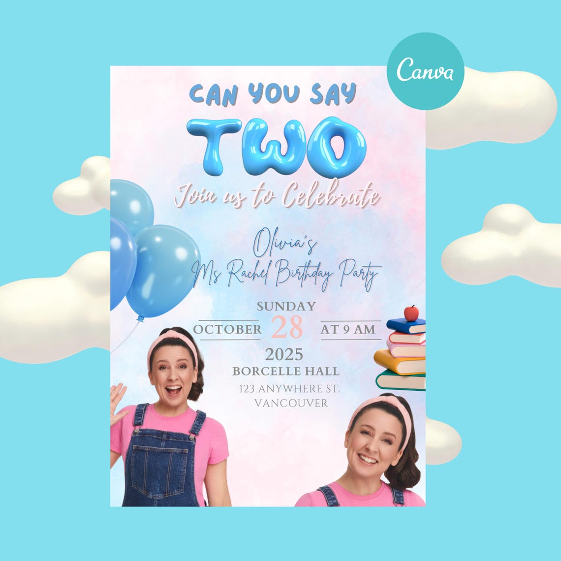 Editable Ms Rachel Birthday Invitation, Personalized Digital Kids ...