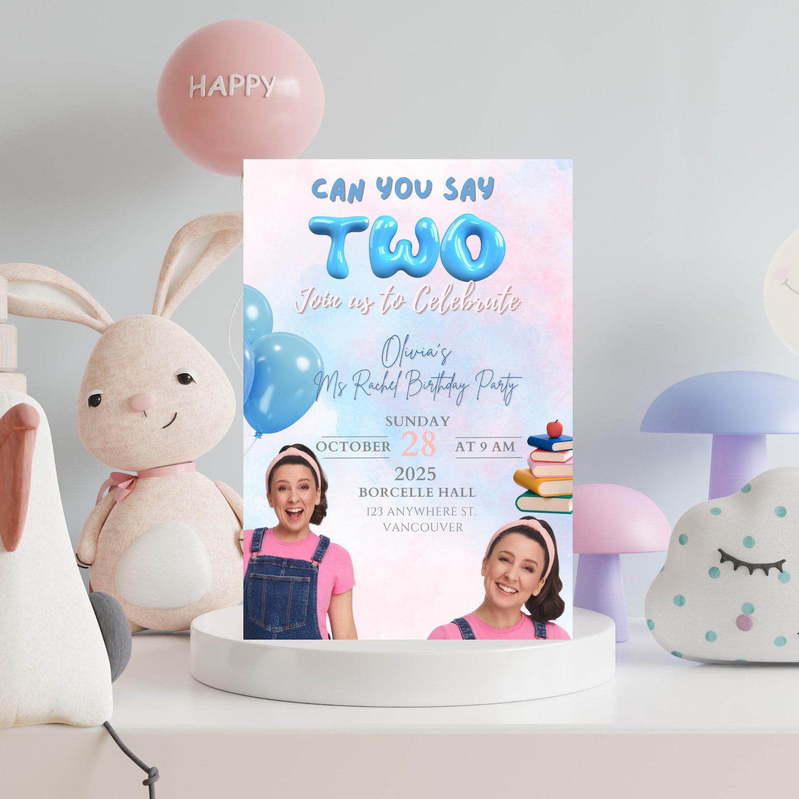 Editable Ms Rachel Birthday Invitation, Personalized Digital Kids ...