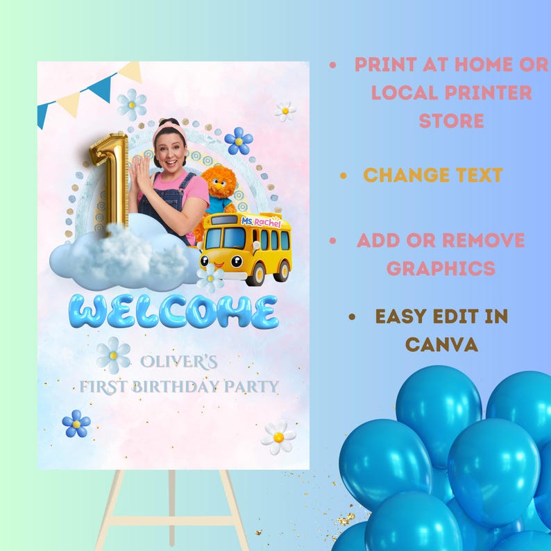 Editable Ms Rachel Birthday Welcome Sign: Canva Template (digital ...