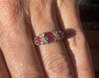 Antique 18ct Gold Ruby & Diamond Ring - Birmingham 1903