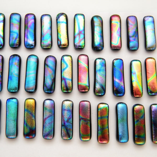 UNCAPPED skinny cabs for DANGLE earrings set of 30 Dichroic fused glass cabs earrings bracelets pendant mosaics handmade SYJ15 metalsmiths