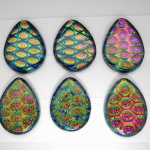teardrop set of 6 pcs Dichroic fused glass cabs handmade SYC9 for pendants mosaic metalsmith encaustic painting polymer clay