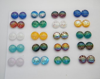 RAINBOW TINY set 40 tiny Dichroic fused glass cabs for post earrings. bracelets, mosaics, metalsmith, resin arts, cufflinks, handmade SYJ4