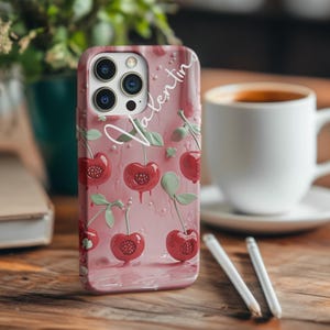Personalized Cherry Tough Case,Unique Gift for mom,Custom Name Phone Cover,Protective Cover,Cell phone case with name,cute cherry gift