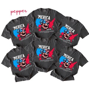 T-shirt teint en pièce patriotique unisexe Merica, t-shirt 4 juillet, chemise graphique patriotique, t-shirt 1717 couleurs confort, chemise fête de l'indépendance