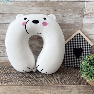 Polar Bear Neck Cushion, Washable Cover, Neck Pillow, Character Neck Cushion, Travel Neck Cushion, Birthday Gift, Gift for everyone