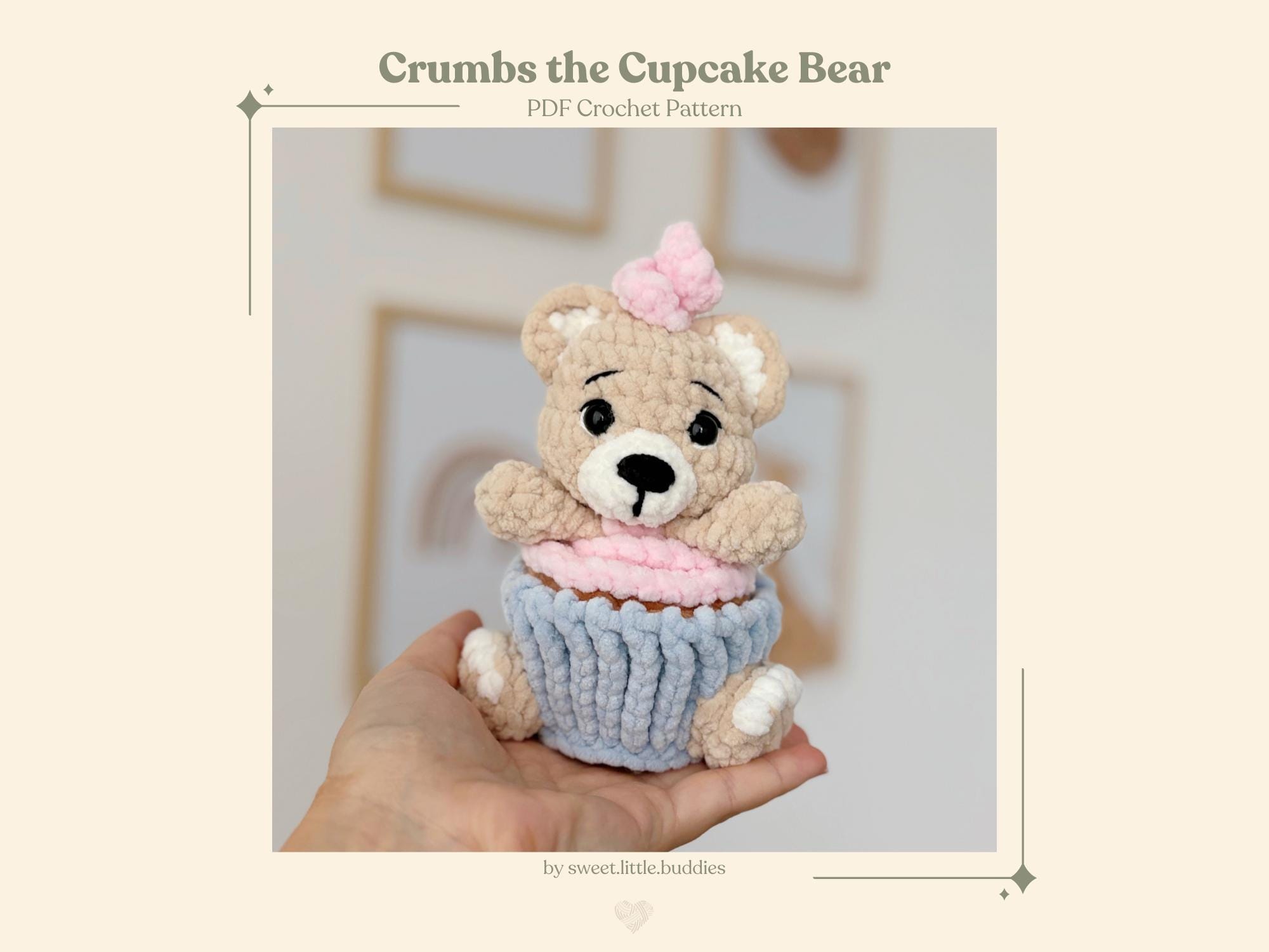 36 Cupcake Crochet Patterns for Sweet Amigurumi, Holiday Decor, and Play Food 32 Crumbs the Cupcake Bear / Gender Reveal Cupcake / Crochet