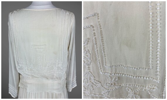 Vintage 1920s Beaded Ivory Chiffon Dress, 20s She… - image 6