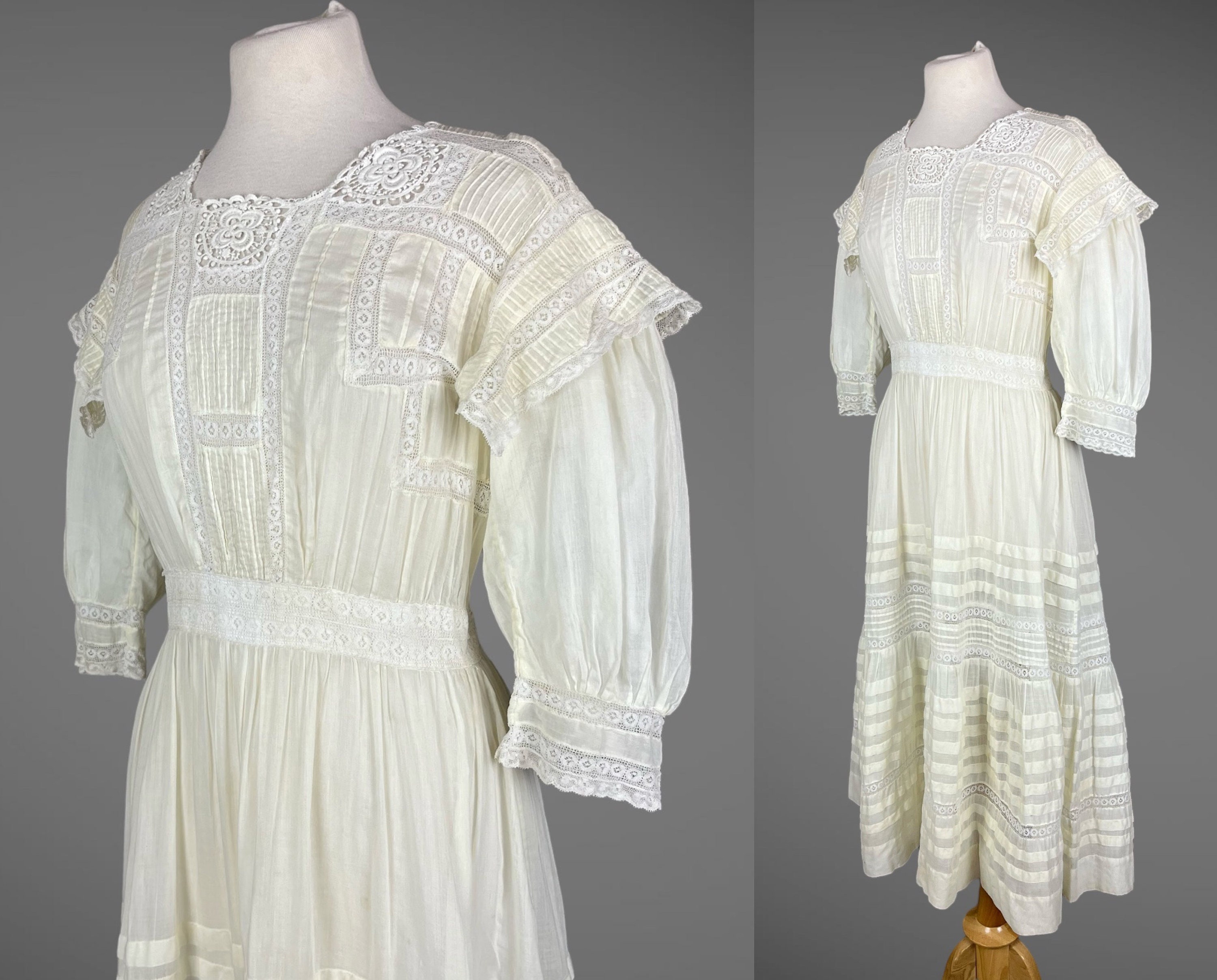 1910s Lingerie Dress, Edwardian Dress, Antique Pale Yellow 1910s Lingerie Dress, Edwardian Dress, Antique Pale Yellow