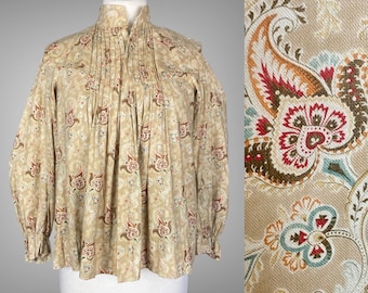 1890s Victorian Paisley Wrapper Blouse Dressing Jacket, Antique Cotton Paisley Shirt Waist