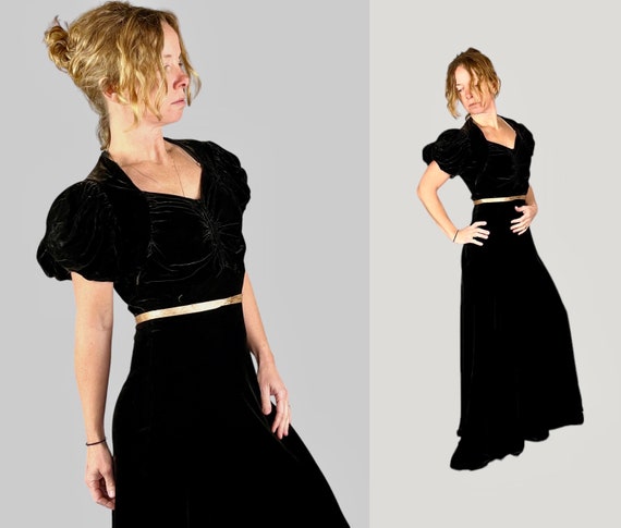 Vintage 1930s Silk Velvet Dress, 30s Dark Bronze … - image 5