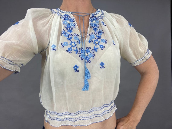 Vintage 1930s Hand Embroidered Peasant Blouse, 30s