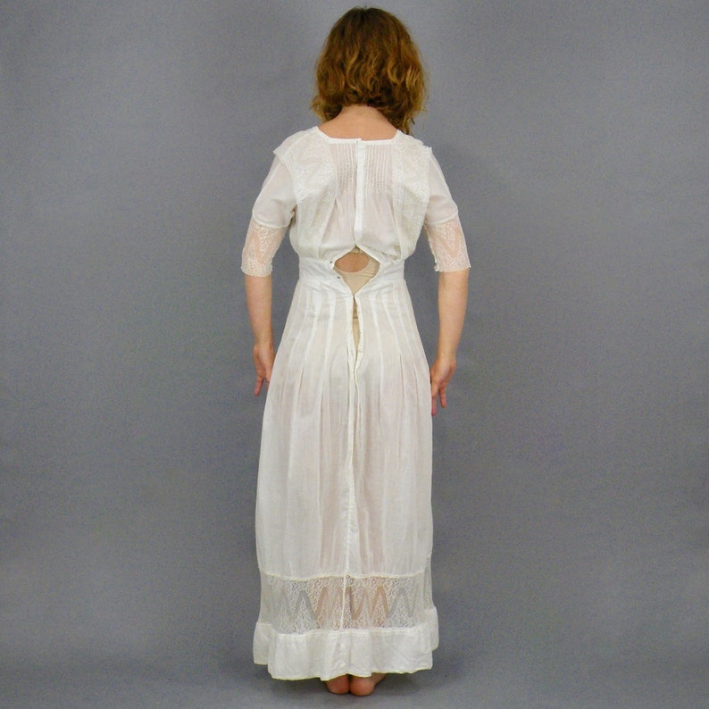 Edwardian Lingerie Dress, Antique 1910s Dress, White Cotton Lace Lawn Dress, XXS image 7