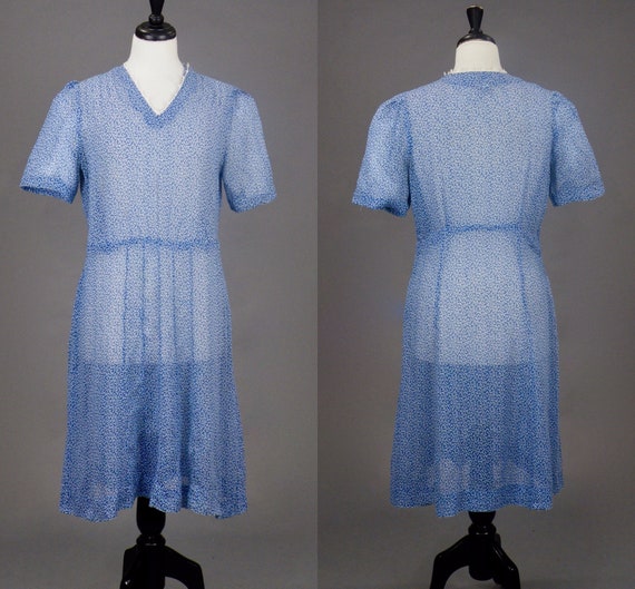 1930s Dress, 30s Cotton Floral Print Dress, Chatea