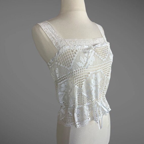 Vintage White Crochet Lace Camisole Top, Adjustab… - image 7