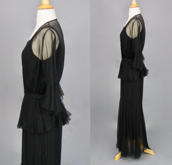 1930s Silk Evening Dress and Bell Sleeve Peplum J… - image 4