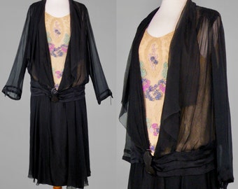 Vintage 1920s Dress, 20s Beaded Net Silk Dress, Great Gatsby Fashion, Medium