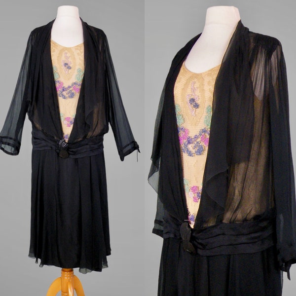 Vintage 1920er Kleid, 20er Jahre Perlen Netz Seidenkleid, Great Gatsby Fashion, Medium