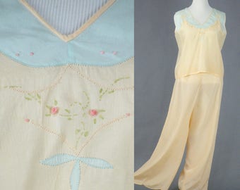 1930s Lounging Pajamas, 30s Lingerie, Vintage 1930s Loungewear, L - XL