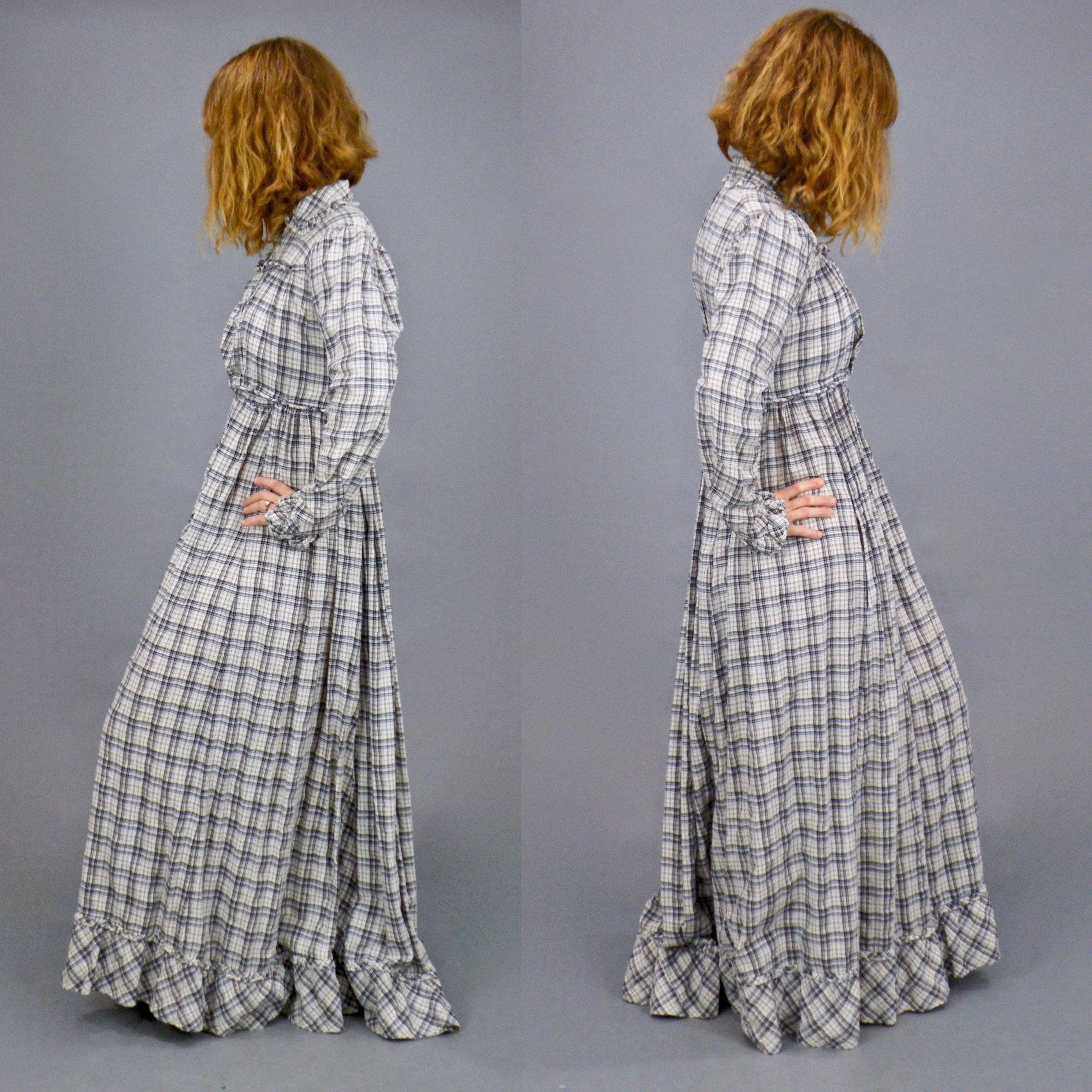 Victorian Edwardian Prairie Dress, Antique Plaid Pioneer Victorian Edwardian Prairie Dress, Antique Plaid Pioneer