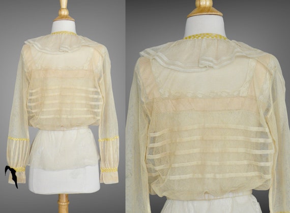 Edwardian Blouse, Antique 1900s Net Lace Blouse w… - image 5